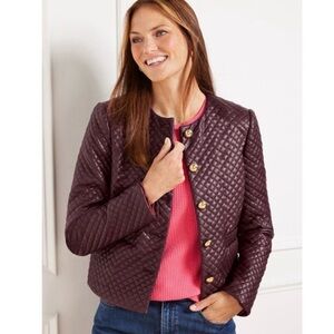Talbots Quilted Vegan Leather Jacket Burgundy 14